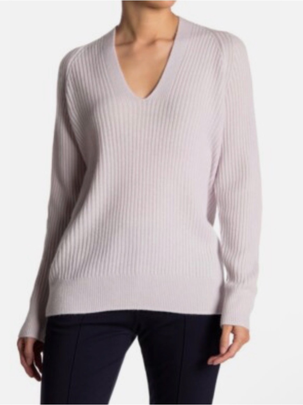 VINCE Cashmere Blend Ribbed Knit V-Neck Sweater Size Large